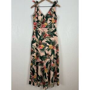 Sam Edelman Sleeveless Flamingo Print Midi Dress Tropical Vacation Size 8